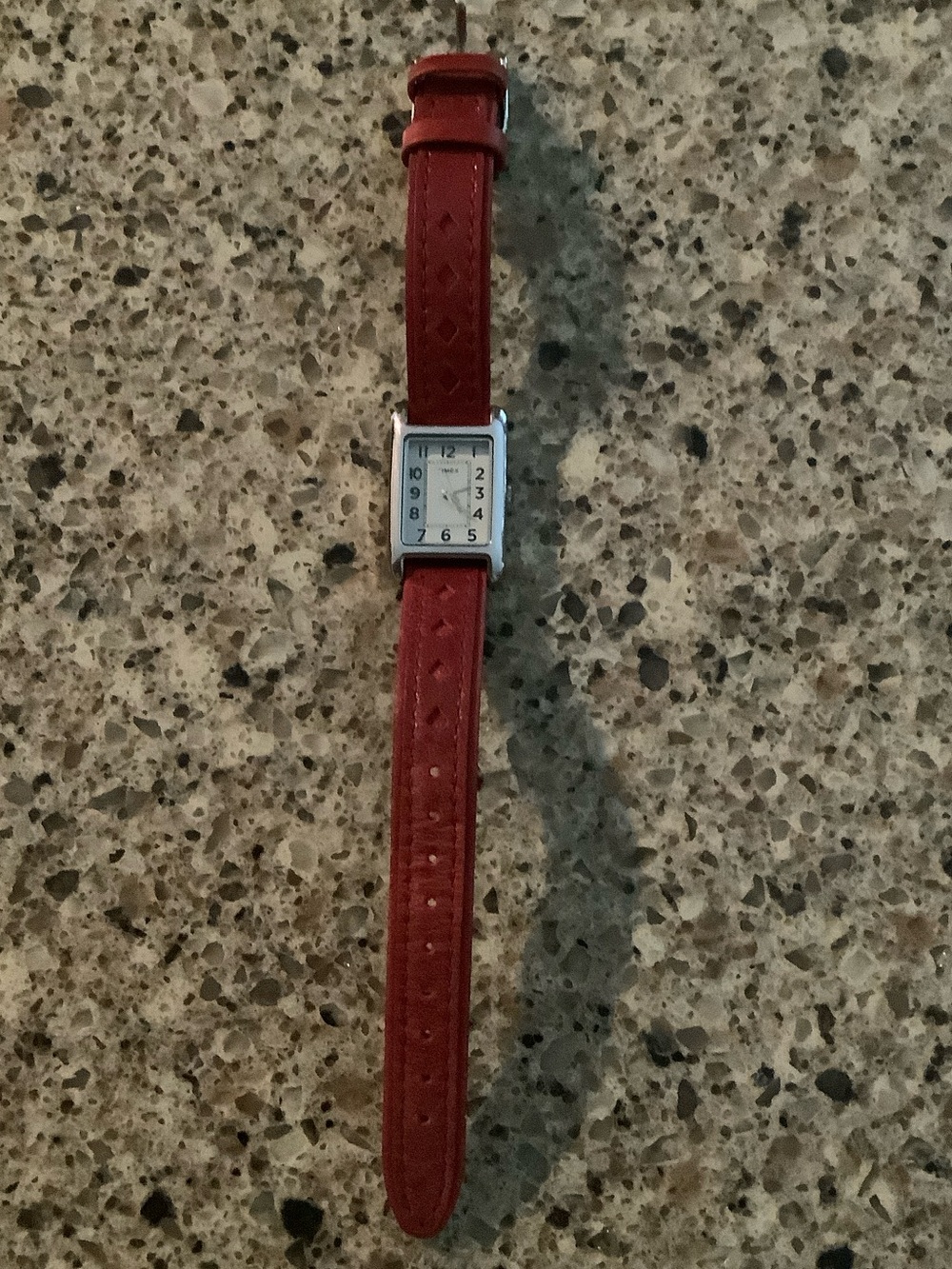 Timex Red Leather Strap Rectangle Dial Watch , NEEDS NEW BATTERY!
